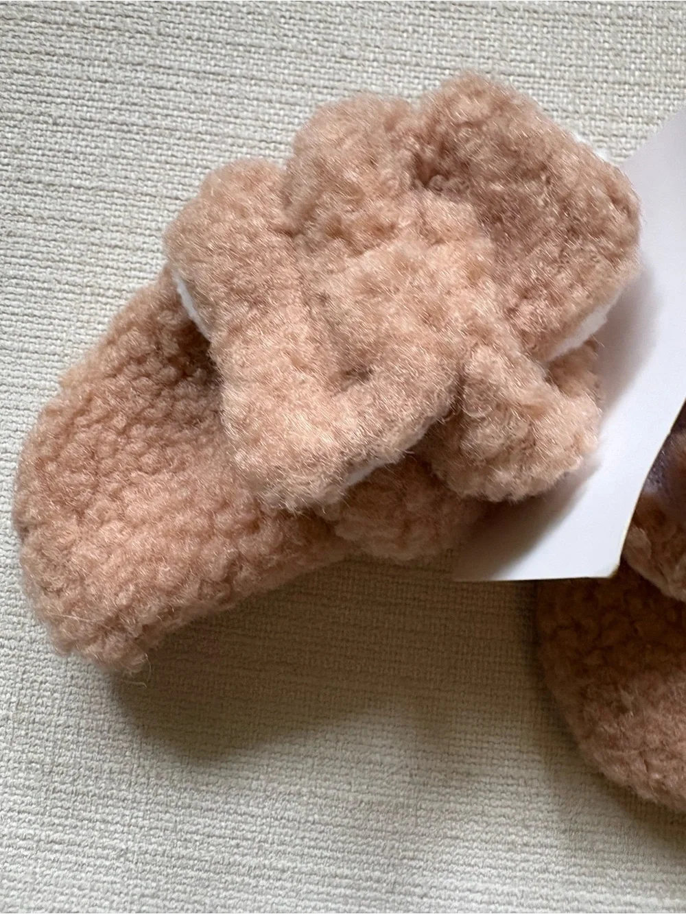 Cozy Plush Baby Booties in soft blush pink taupe